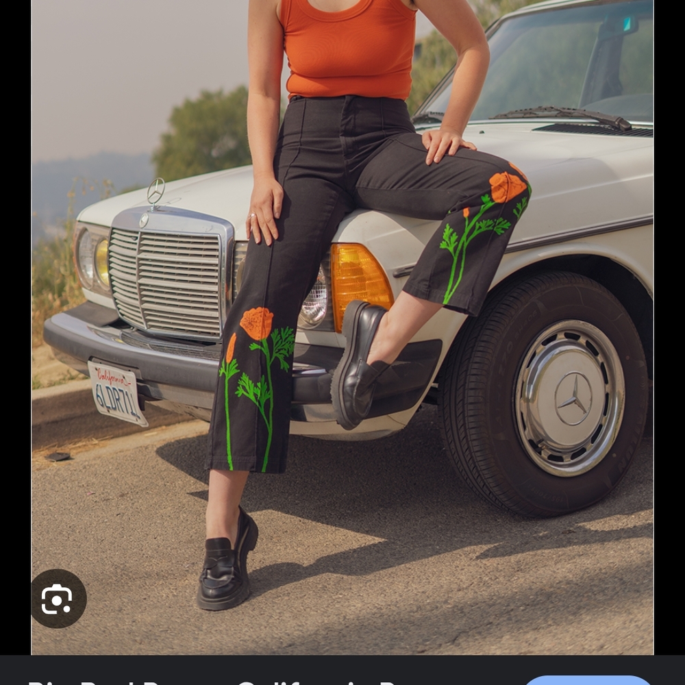 Big Bud Press Black Western Pants with Orange Poppy Design
